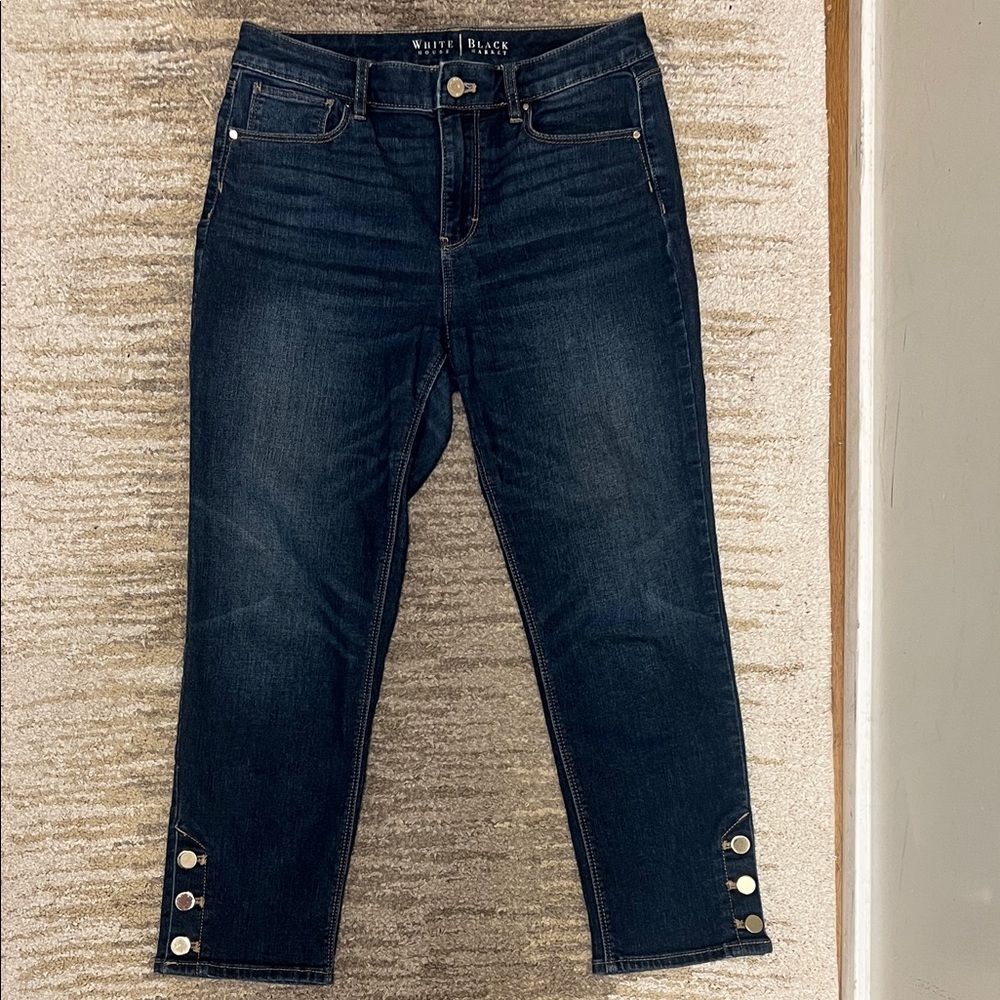 White House Black Market Dark Indigo Cropped Button-Hem Jeans